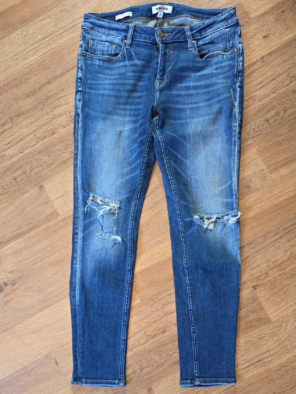 Vigoss Women's Ripped Skinny Jeans - Blue Denim
